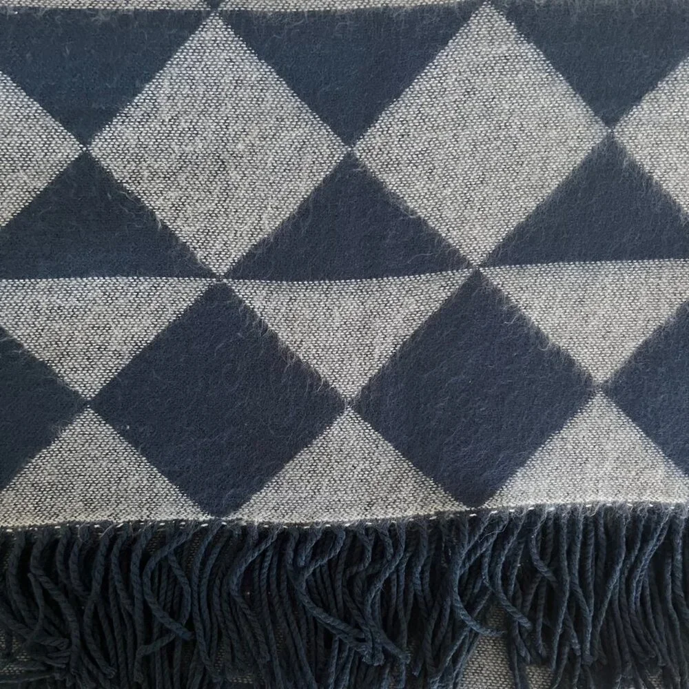 West Elm Throw Blanket Soft Cozy Teal Blue Geometric Pattern